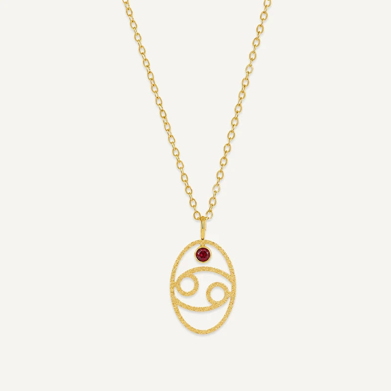 Collier Ovale Signe Astrologique avec Pierre de Naissance Cancer