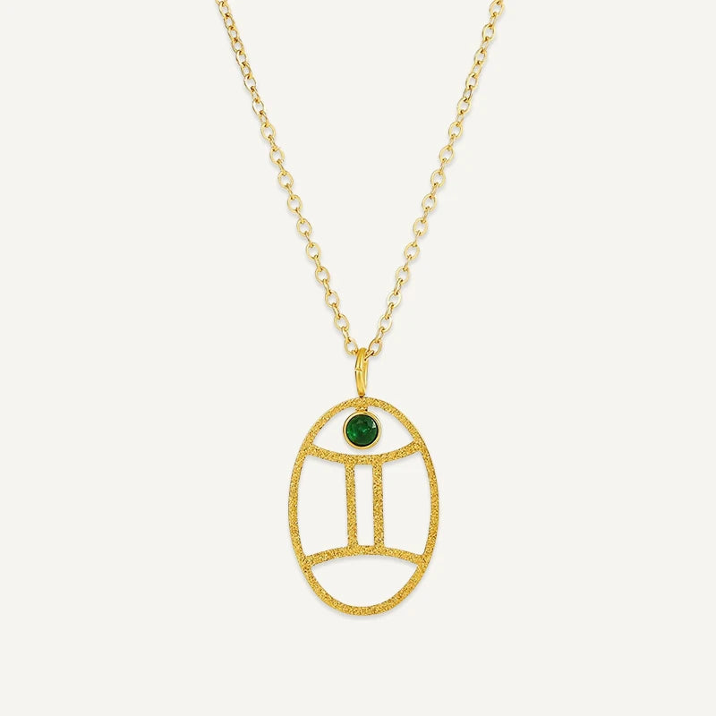 Collier Ovale Signe Astrologique avec Pierre de Naissance Gémeaux