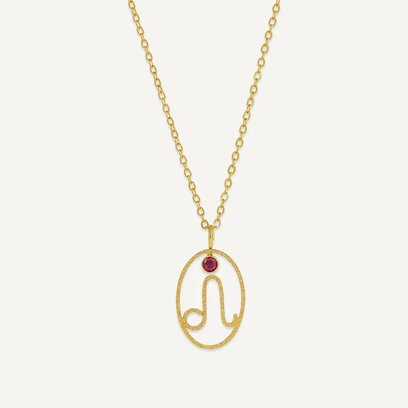 Collier Ovale Signe Astrologique avec Pierre de Naissance Lion