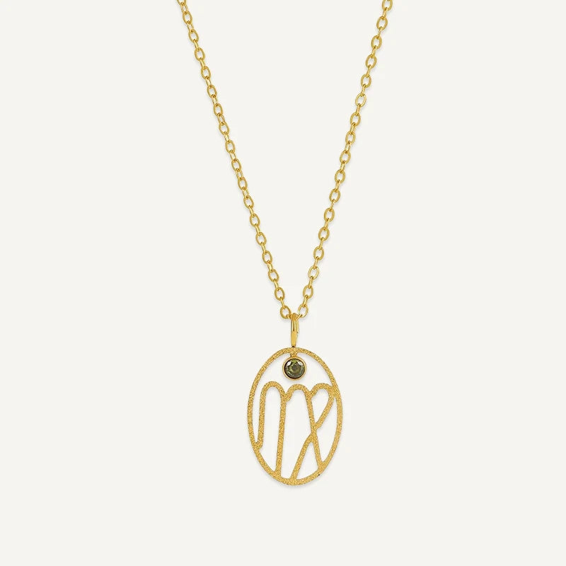 Collier Ovale Signe Astrologique avec Pierre de Naissance Vierge