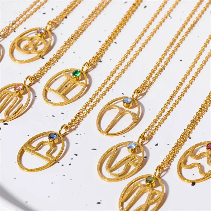Collier Ovale Signe Astrologique avec Pierre de Naissance