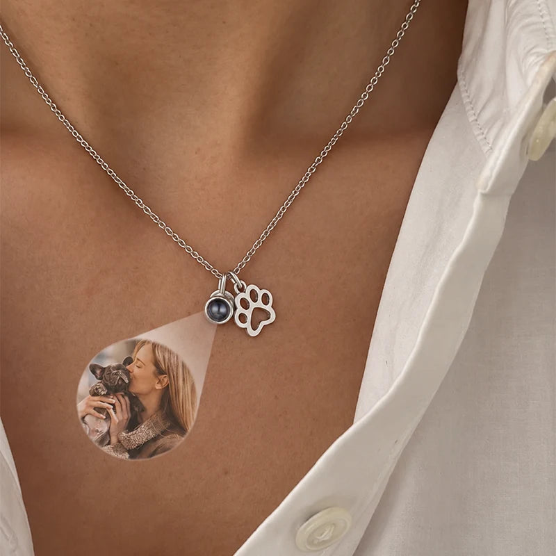 Collier Patte de Chien avec Projection Photo Argent Femme