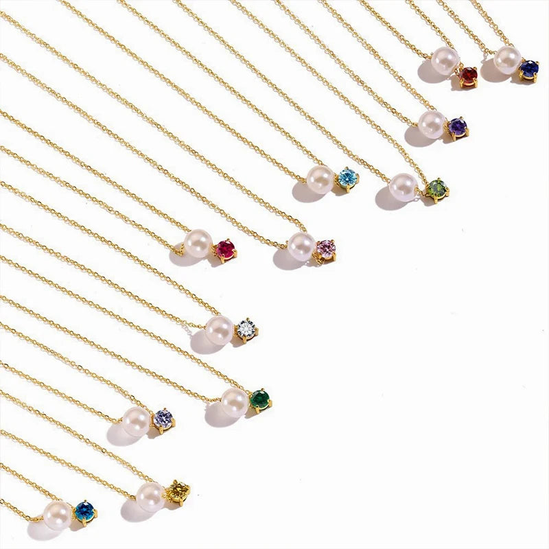 Collier Perle et Pierre de Naissance Acier Inoxydable