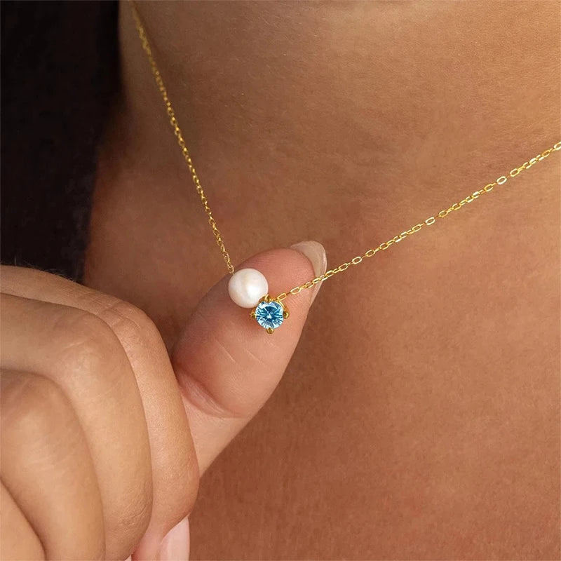 Collier Perle et Pierre de Naissance Femme