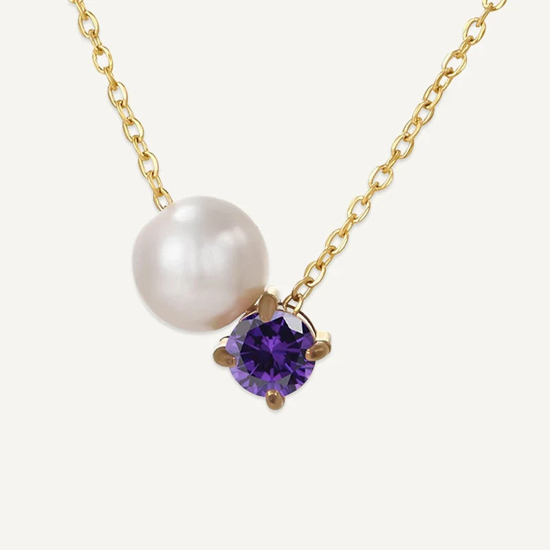 Collier Perle et Pierre de Naissance Février