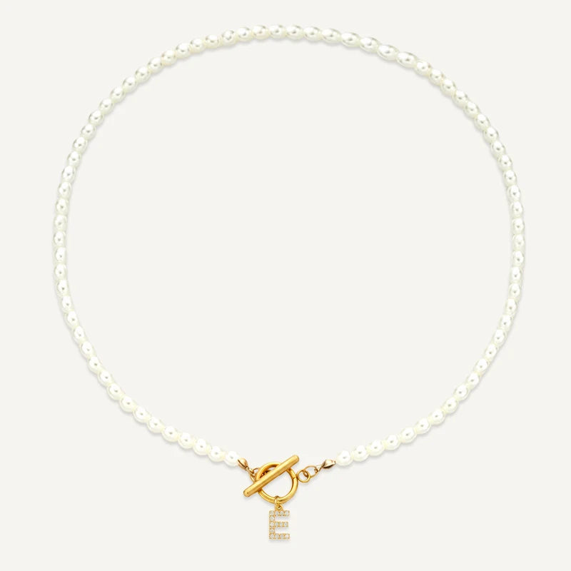 Collier Perles Initiale E