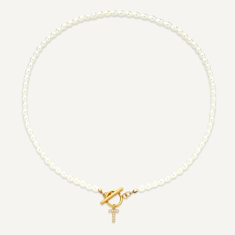 Collier Perles Initiale T