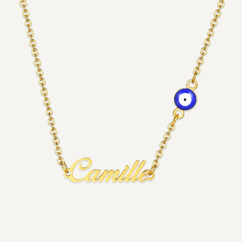 Collier Personnalisé Prénom Enfant Mauvais Œil Or Acier Inoxydable
