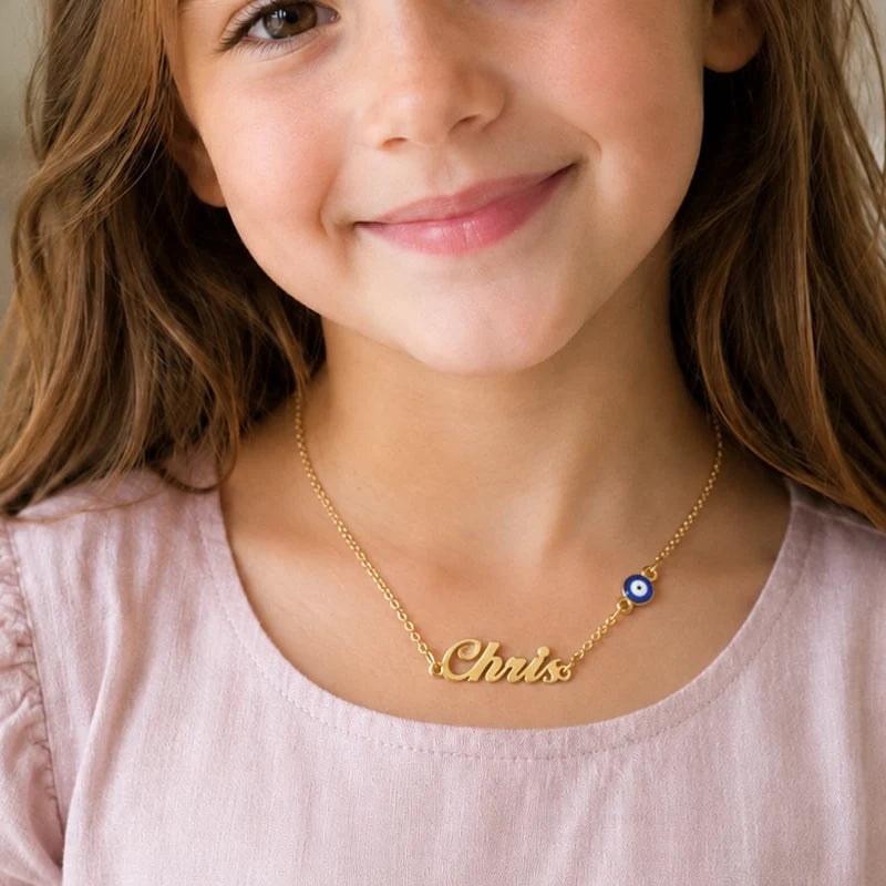 Collier Personnalisé Prénom Enfant Mauvais Œil Or Enfant