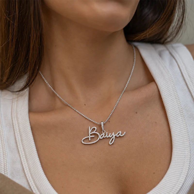 Collier Personnalisé Prénom Strass Argent Femme