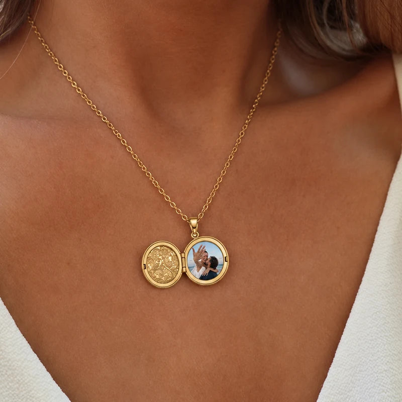 Collier Photo Médaillon Rond Or Femme