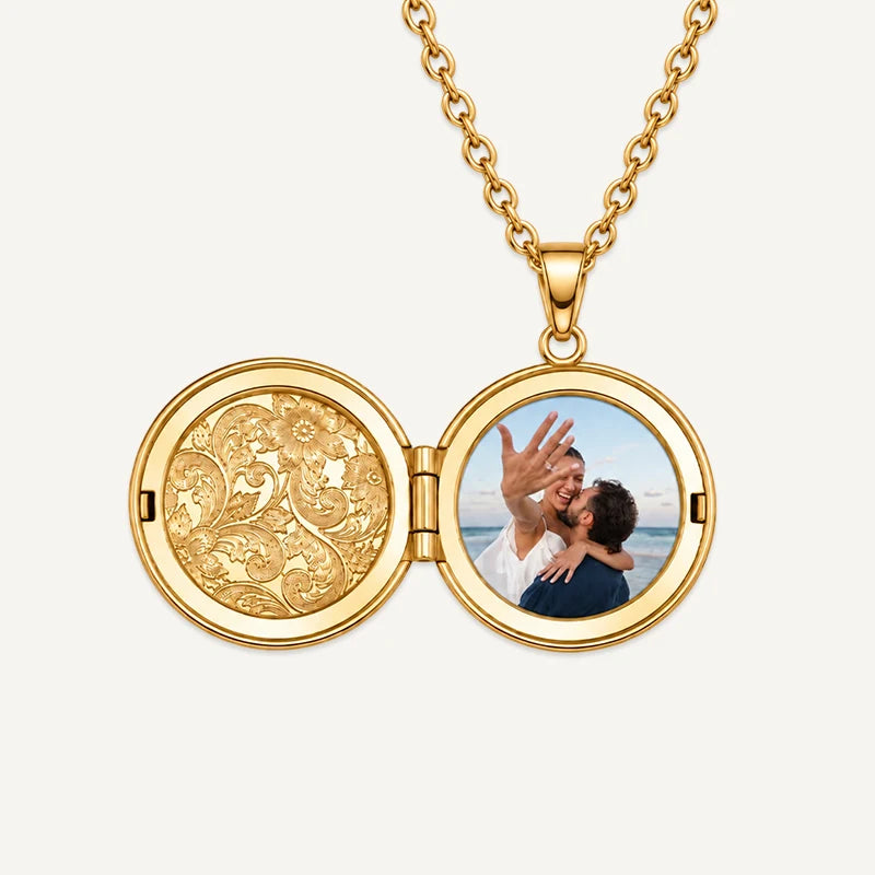 Collier Photo Médaillon Rond Or