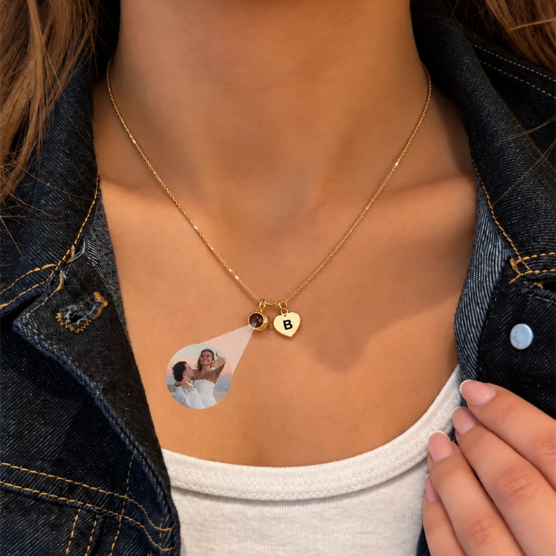 Collier Photo Projection et Initiale Or Femme