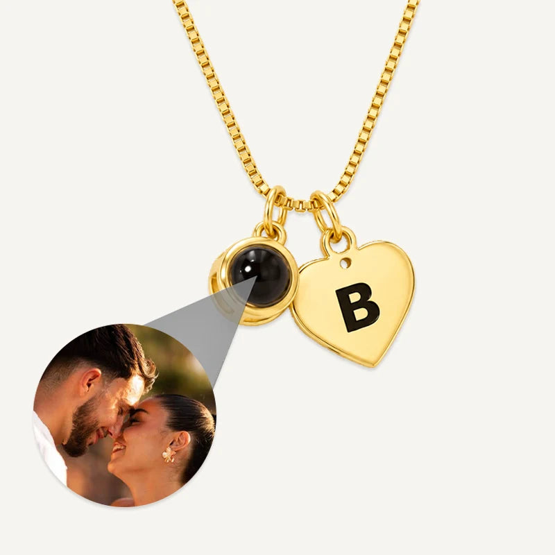 Collier Photo Projection et Initiale Or