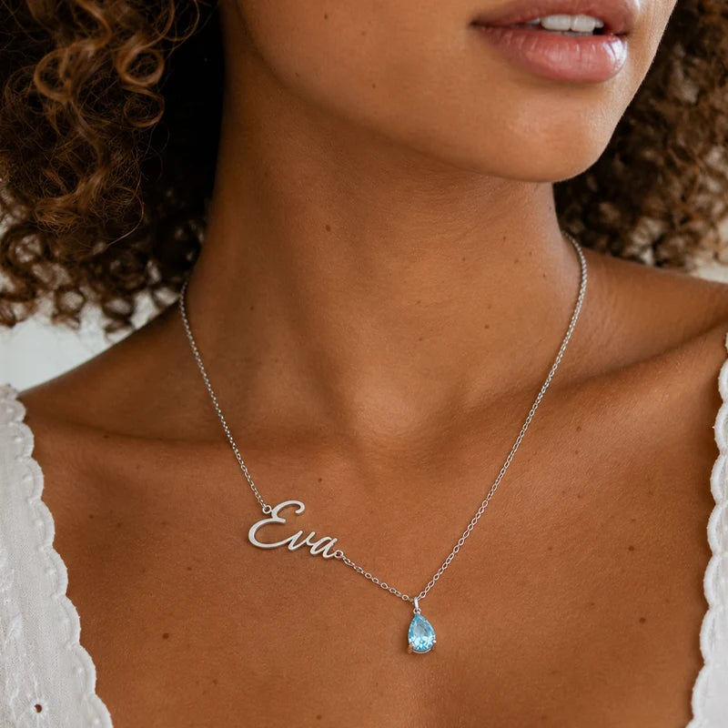 Collier Pierre de Naissance avec Prénom Argent Femme 