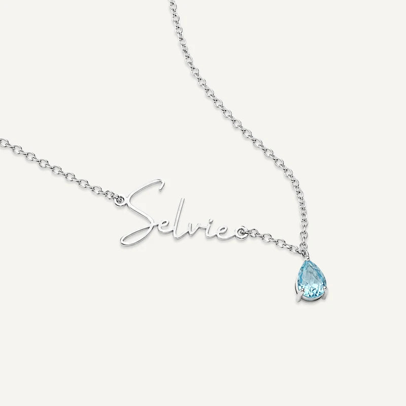 Collier Pierre de Naissance avec Prénom Argent