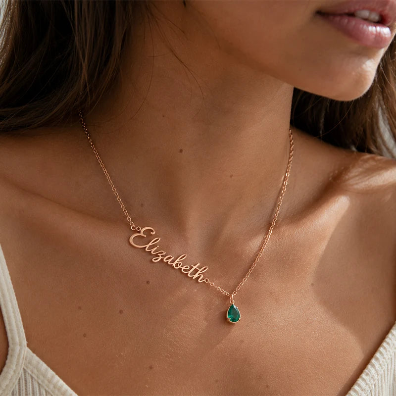 Collier Pierre de Naissance avec Prénom Or Rose Femme
