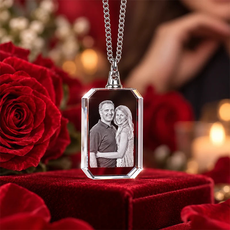 Collier Plaque Photo Cristal 3D Couple