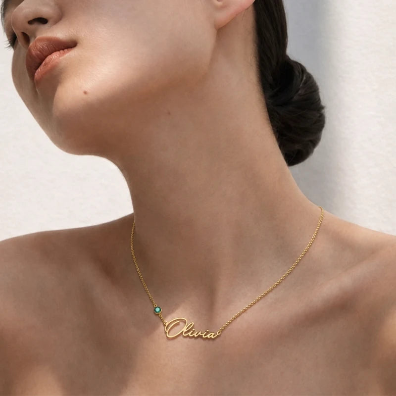 Collier Prénom avec Pierre de Naissance Or Femme