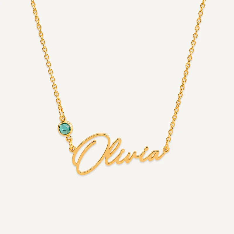 Collier Prénom avec Pierre de Naissance Or