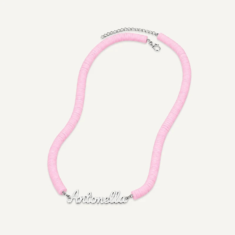Collier Prénom Enfant Coloré Argent Rose