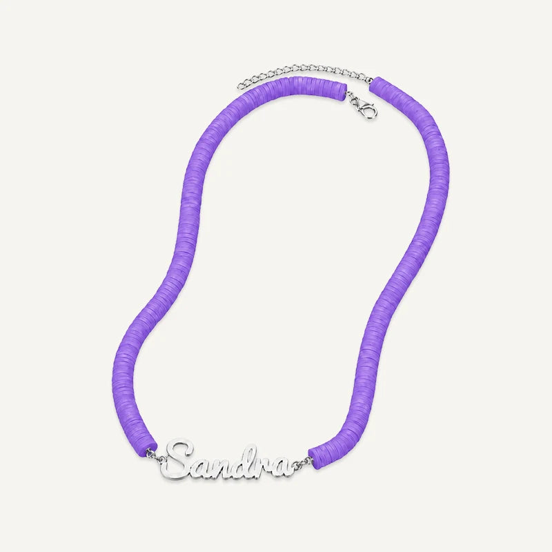 Collier Prénom Enfant Coloré Argent Violet