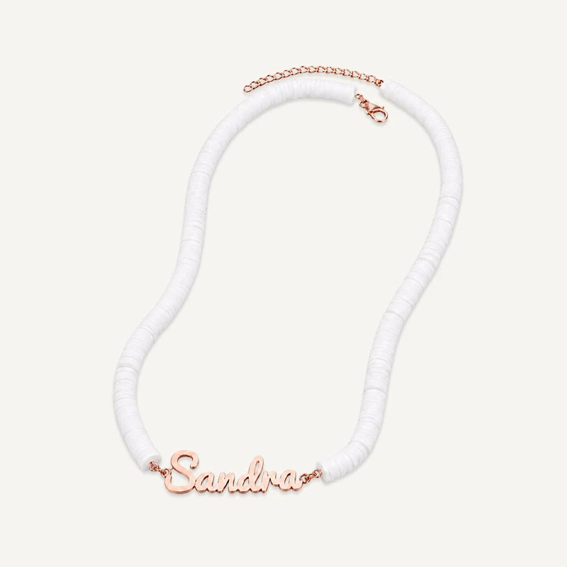 Collier Prénom Enfant Coloré Or Rse Blanc