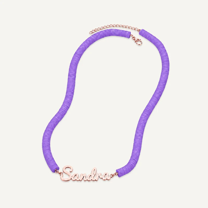 Collier Prénom Enfant Coloré Or Rose Violet