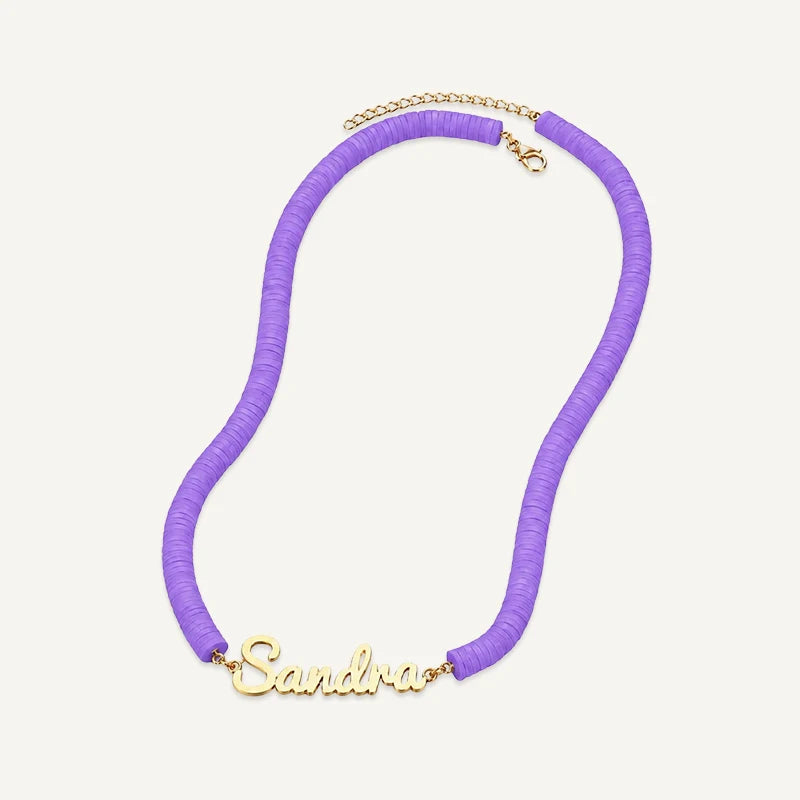 Collier Prénom Enfant Coloré Or Violet