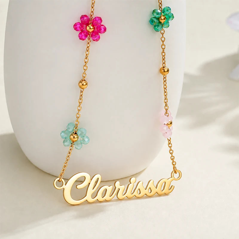 Collier Prénom Enfant à Fleurs Colorées