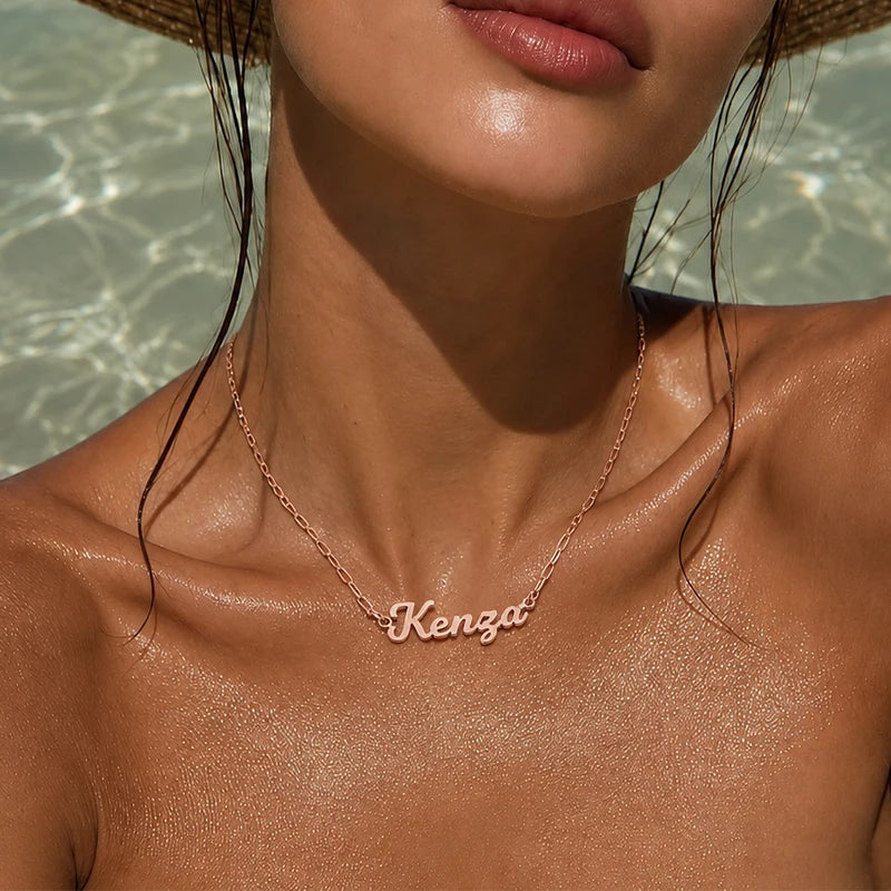 Collier Prénom Personnalisé Chaîne à Maillons Or Rose Femme