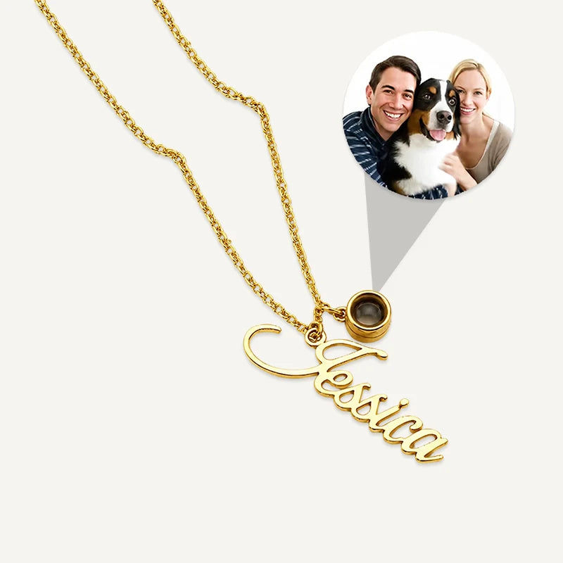 Collier Prénom Personnalisé et Projection Photo Or