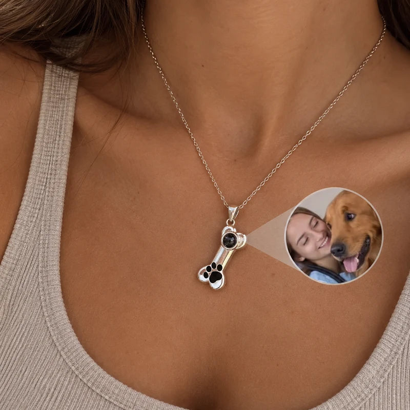 Collier Projection Photo Os de Chien Argent Femme