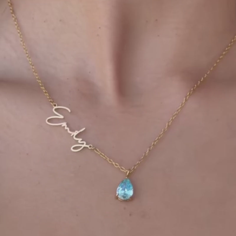 Collier Prénom Signature avec Pierre de Naissance